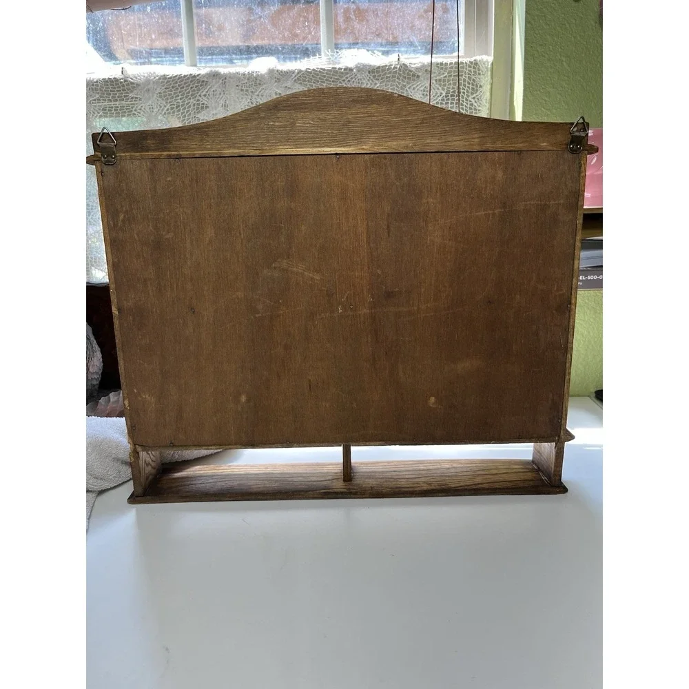 Vintage Antique Wood Wall Spice Rack Copper Hardware 14